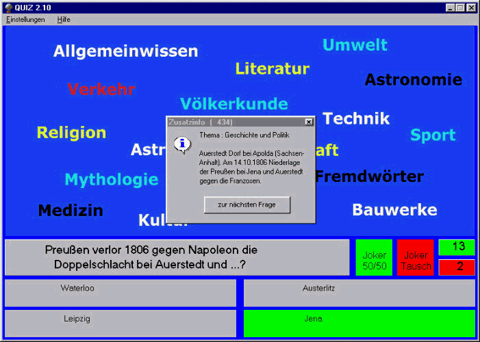 Screenshot vom Programm: Quiz